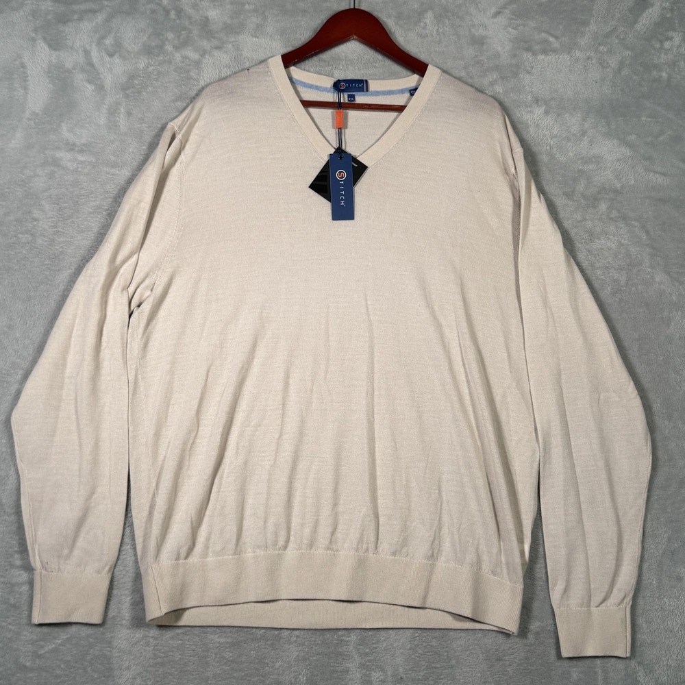 STITCH Golf Sweater Mens 2XL‎ Italian Waterproof Merino Commuter V Neck *FLAW